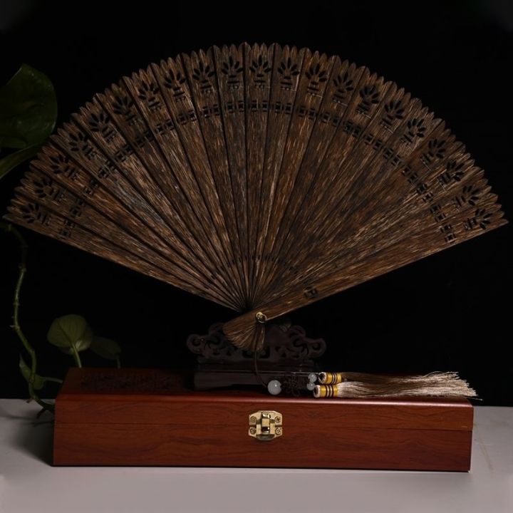 vietnam-nha-trang-5-a-class-aloes-folding-fan-high-oil-and-grease-black-old-material-hollow-out-fan-retro-crafts-are-quality-goods