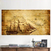 60X120ซม. Vintage เรือแผนที่ World โปสเตอร์ภาพ1แผง Wall Art ภาพวาดผ้าใบตกแต่งบ้าน (ไม่มีกรอบ)