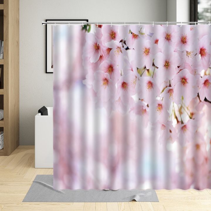 flowering-peach-blossom-pink-shower-curtain-floral-plant-flower-art-home-decor-waterproof-fabric-bathroom-curtains-with-hooks