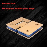 180 degree 304 stainless steel fingerprint free brushed gold bathroom clip two-way hinge frameless glass door hinge(XYGL-24) Clamps