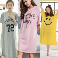 Summer Letter Milk Silk Letter Dot Print Loose Long Nightdress Home Pajamas O Collar Short-sleeved Nightdress