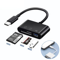 เครื่องอ่านการ์ด3 IN 1 Type-C อะแดปเตอร์ OTG Mini USB เครื่องอ่านการ์ด SD/บัตร TF สำหรับ iPhone Android Type C สายส่งข้อมูลทนทาน