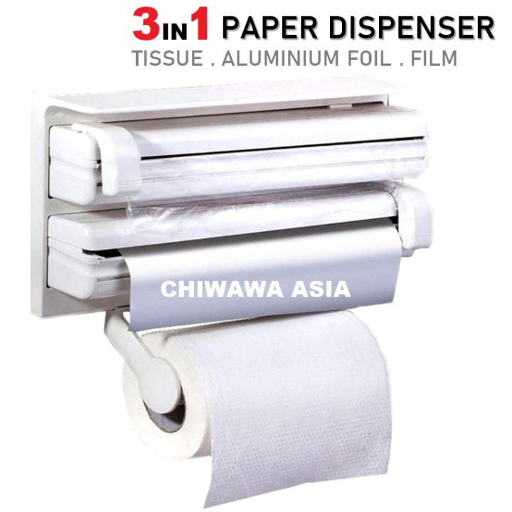3 IN 1 Wall Mounted Triple Paper Dispenser Aluminium Foil Holder Cling