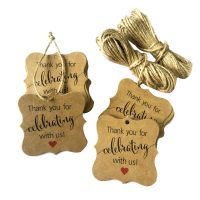 100 Pcs Thank You for Celebrating with Us Tags Kraft Paper Tags with Natural Twine for Baby Shower,Christmas,Wedding and Party Decoration - Kraft