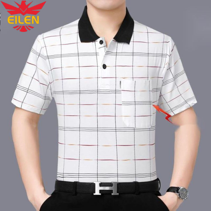 eilen-เสื้อยืดฤดูร้อนแขนสั้นชายวัยกลางคน-เสื้อผ้าหลวมผ้าไหมน้ำแข็งแขนครึ่งเสื้อโปโล