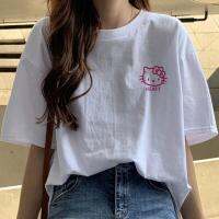 Croptop สำหรับผู้หญิงการ์ตูนพิมพ์ผ้าฝ้าย100 แขนสั้นเสื้อยืดผู้หญิงเสื้อฐานสีขาวหลวมด้านบน