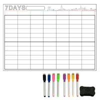 7 Days Erase Dry Large Magnetic White Board Weekly Planner &amp; Grocery List Organizer For Kitchen Refrigerator With 8pc Pens