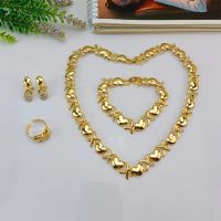 【lz】▩♛₪  EMMA Mulheres XOXO Jóias Set Banhado A Ouro Coração Colar Noiva Strass Casamento Colar Brincos Pulseira Anel Set Presente