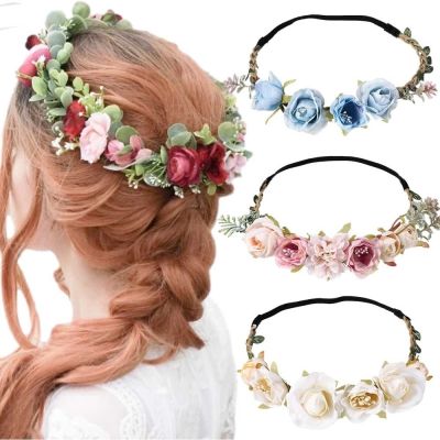 【YF】 Bohemian Flower Hair Crowns Beach Floral Garland Women Romantic Faux Rose Wedding Wreaths Headband Bands Accessories
