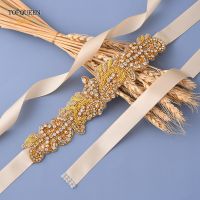 TOPQUEEN S375-G Gold Indian Silk Bridal Belt Handmade Beaded Rhinestone Applique Moroccan Caftan Sash Women Wedding Accessories