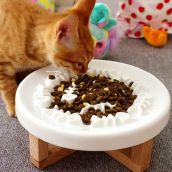 BOURG Bát Cho Mèo Đồ Ăn Xếp Hình Tương Tác Chống Ợ Hơi Bằng Gỗ Thiết Kế Xương Cá Huấn Luyện Bát Ăn Chậm