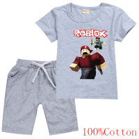 Ro-Bloxs กางเกงขาสั้นชุดแขนสั้นฤดูร้อนชาย Causal Tshirt 100% ผ้าฝ้ายเสื้อผ้าเด็กการ์ตูนเด็ก2Pcs Tracksuit 8792