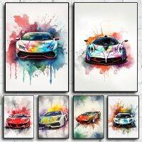 GTR รถสปอร์ตผ้าใบศิลปะ: ภาพวาดสีน้ำหรูหราสำหรับตกแต่งบ้าน,โปสเตอร์ผนังความงามสำหรับห้องนั่งเล่น