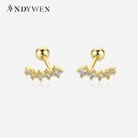 [Hot K] ANDYWEN 100% 925เงินสเตอร์ลิงทองห้า Clear Zircon CZ เจาะ Pendiente คลิปต่างหูผู้หญิงเล็กๆเครื่องประดับอย่างดี