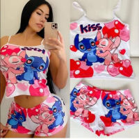 Womens two piece pajama set cute cartoon digital print sports pajama shorts set