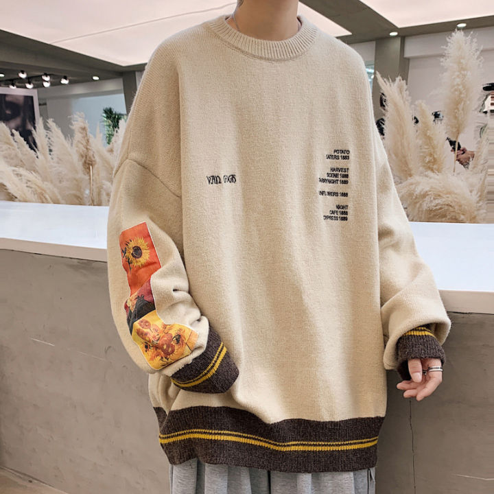 hnf531-lansboter-เสื้อกันหนาวผู้ชายหนา-crewneck-เสื้อกันหนาวหลวม-retro-ญี่ปุ่นถักเสื้อกันหนาวแฟชั่น-outerwear-คู่-wear