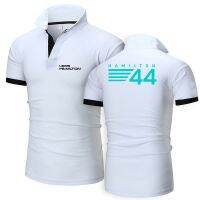 ยี่ห้อใหม่ผู้ชาย F1คนขับ Lewis Hamilton ดิจิตอล44พิมพ์โลโก้เสื้อโปโลผ้าฝ้ายลำลองฤดูร้อนคอปกเสื้อแขนสั้นบุคลิกภาพ