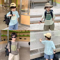 Childrens 2023 Summer temperament loose soft cotton top boys and girls baby Korean style letter printing and dyeing short sleeve t-shirt