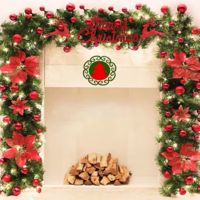 Christmas LED Garland Decoration Wreath LED Rattan Garland Green Artificial Flower Tree Rattan Banner Wreath Decoration