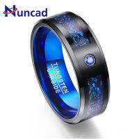 Foreign Trade Carbon Fiber Scrub Blue Zircon Men Rings 100 Tungsten Carbide Anillos para hombres Black Dragon