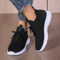 Rimocy Lace-Up Breathable Knitted Sneakers for Women Plus Size 43 Soft Bottom Sports Shoes Ladies Casual Non-Slip Loafers Shoes