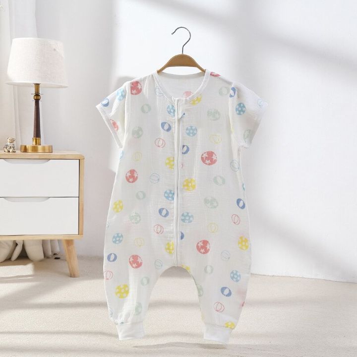 baby-sleeping-bag-double-gauze-pure-cotton-short-sleeve-spring-summer-children-pajamas-kids-boy-girls-nighty-clothes-0-4t