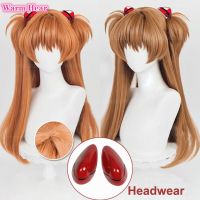 High Quality 68Cm Long Asuka Langley Soryu Cosplay Anime EVA Long Two Color Styling Heat Resistant Hair Party Wig + A Wig Cap