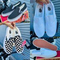 รองเท้าแวนส์ Classic Slip-On Checkerboard White Black+Box รองเท้าเปิดส้น รองเท้าลำลอง รองเท้าผ้าใบชายและหญิง พร้อมส่ง