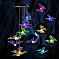LED Solar Wind Chimes Color Changing Butterfly Hanging Light Home Garden Decorative Waterproof Outdoor Windchime Hanging Lamp