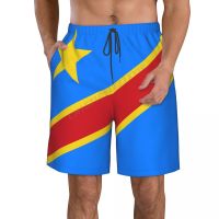Summer Mens Democratic Republic Of Congo Flag Beach Pants Shorts Surfing M-2XL Polyester Swimwear Running