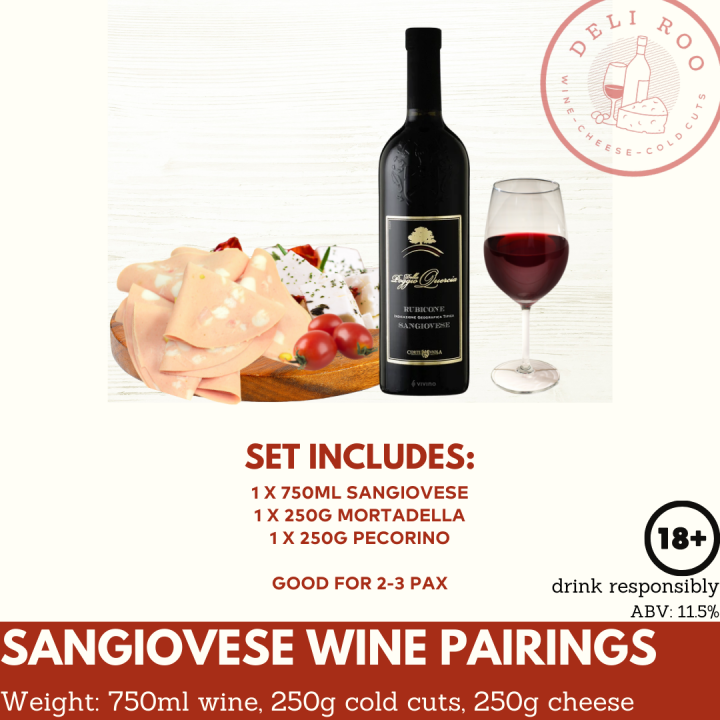 Sangiovese Wine Pairings Set PDQ Sangiovese Rubicone, Mortadella
