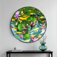 ใหม่รอบเจาะ5D DIY ภาพวาดเพชร "Pond Lotus Koi Mandarin Duck" 3D เย็บปักถักร้อย Cross Stitch 5D Home Decor