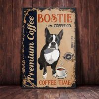 Wanghuilishop ป้ายโลหะ Boston Terrier Dog Coffee Co ป้าย Vintage Retro ป้ายอลูมิเนียมสำหรับ Home, Cafe และห้องครัว-8X12นิ้ว