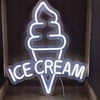 ป้ายไฟ ice cream รูปไอศครีม  กลางวันก็เห็นชัด ป้ายไฟหน้าร้าน หลอดไฟLED ประหยัดไฟ เสียบ ปลั๊กไฟ  ป้ายไฟตัวอักษร ป้ายไฟสำเร็จรูป