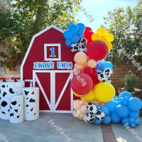 Justparty Farm Theme บอลลูน Garland คาวบอยวันเกิดตกแต่ง Matte Blue สีแดงสีเหลือง Blush Cow พิมพ์บอลลูน Arch Baby Shower