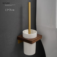 Wall-mounted Punch-free Ceramic Base Toilet Brus Solid Wood Toilet Brush Set Home Bathroom Accessories Toilet Brush Holder