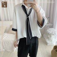 เสื้อหัวใจ AZHEN STUDIO พร้อมแขน5/4ด้านความรู้สึกในการออกแบบ: Ruffian ผู้ชายหล่อหานเฟิงแฟชั่น Ins แดงตาข่ายผู้ชายหล่อและเสื้อนางฟ้าของนักเรียน
