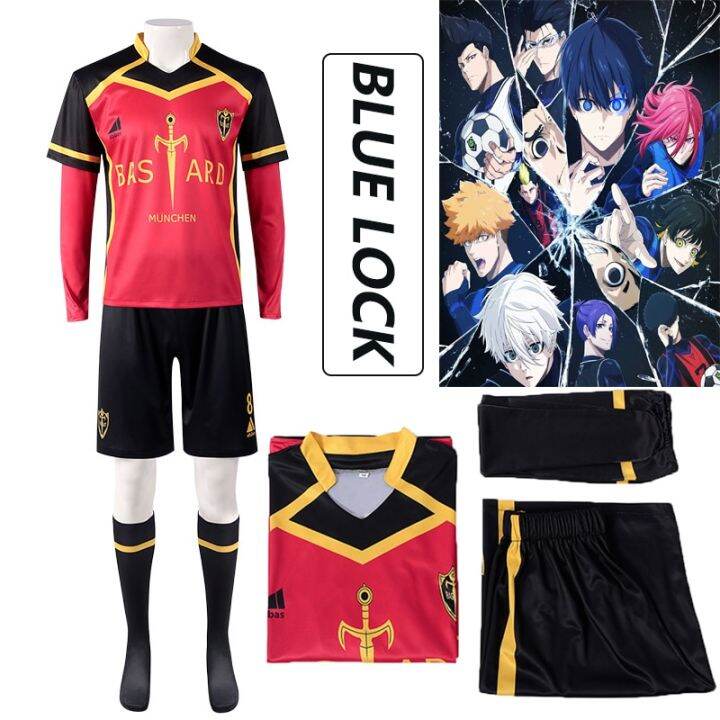 Anime Blue Lock Isagi Yoichi Cosplay Costume Red Shirts Wig Bastard