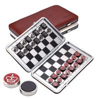 Pocket Travel Magnetic International Chess Set PU Leather Foldable Chessboard Alloy Chessman Board Game Family Toy Portable
