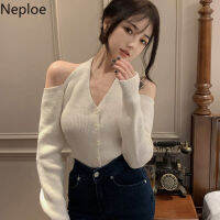 Neploe Sexy Cardigan Coat 2021 Ropa De Mujer Off Shoulder Kniited Slim Fit Sweater Women V-neck Halter Y2k Suater Tops Female