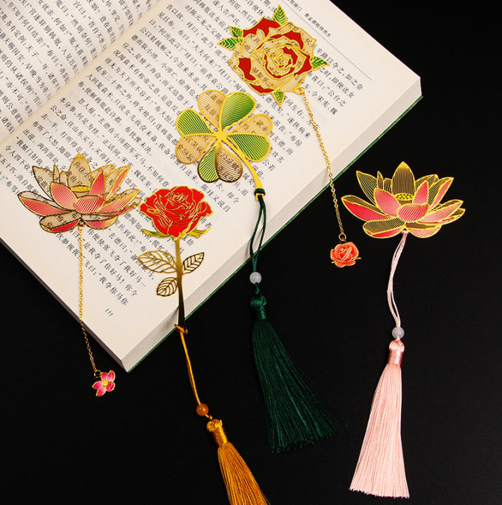 gift-bookmark-retro-bookmark-tassel-bookmark-brass-bookmark-flower-metal-bookmark-painted-bookmark