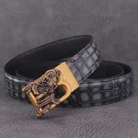 Mens Designer Belt,Ratchet Automatic Buckle Genuine Leather Belt Black Adjustable Male Waistband Genuine Leather