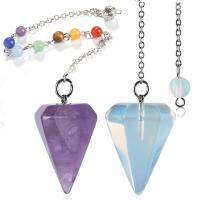 Small Size Stone Pendulum for Dowsing Amethysts Lapis Opal Crystal Cone Healing Chakra Chain Hexagonal Pendants Pendulo Jewelry