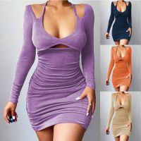 European and American fashion 2022 autumn and winter new sexy slim suspender strap long-sleeved dress women ❤