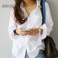 2019 Spring One Pocket Women White Shirt Female Blouse Tops Long Sleeve Casual Turn-down Collar OL Style Women Loose Blouses