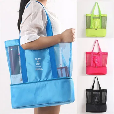 Shoulder Bag With Thermal Insulation Mesh Beach Tote Bag For Storage Handheld Thermal Insulation Lunch Bag Cooler Picnic Bag For Food And Drinks Useful Shoulder Bag For Picnics