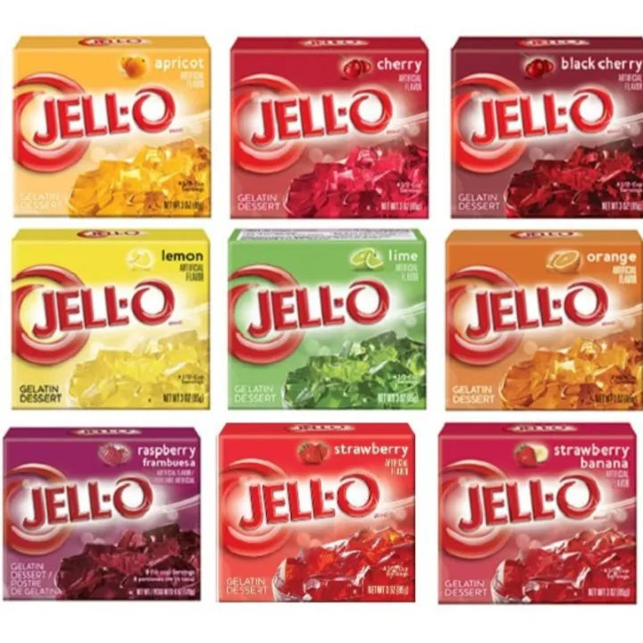 JellO JELLO Gelatin Mix 85g, Jelly Raspberry, Berry Blue, Lime, Grape