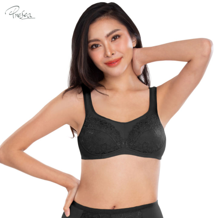 presea-บราไร้โครงตกแต่งลูกไม้-lace-bra-สีดำ-ma1503