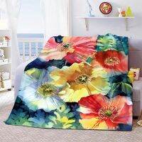 Ready Stock Soft Painted Flower Pattern Flannel Throw Blanket, Warm Cover, Decor for Bed Sofa and Camping, Beautiful Gifts for Kids and Adul