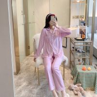 CAIYIER Korean Plaid Sleepwear Short Sleeve Ladies Pajama Set Pink Plaid Summer Baju Tidur Perempuan Loose Two Piece Comfortable Women Nightwear.